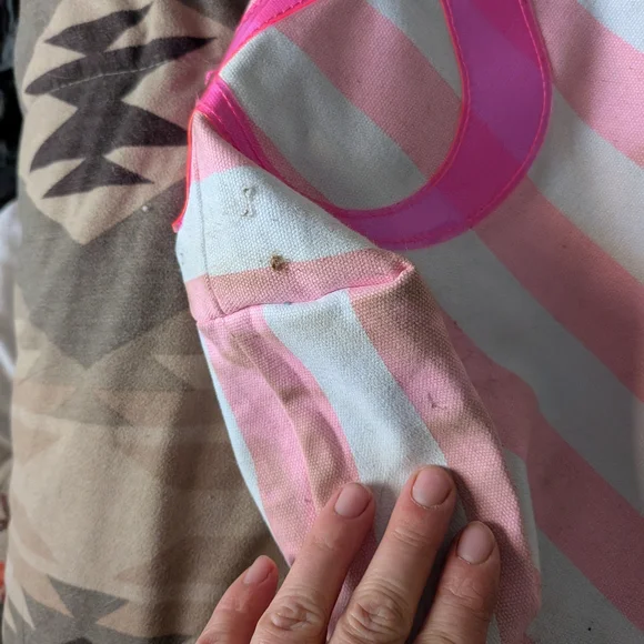 Victoria's Secret Pink and White Tote with Tan Handles - Picture 2 of 9